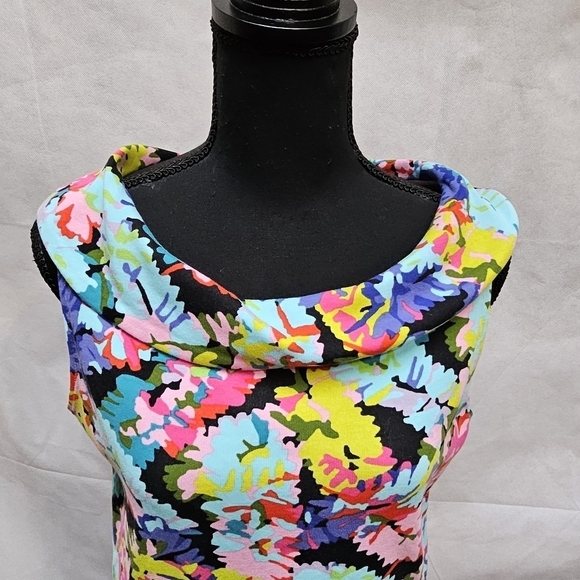 Rafaella Floral Oversized Collar 100% Cotton Pull Over Top Blue Pink Size M - Picture 2 of 7